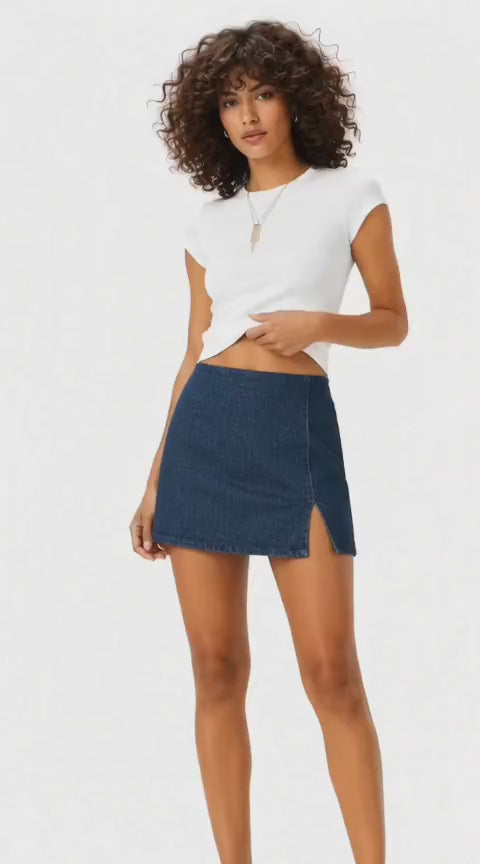 Denim Front-Slit Mini Skirt