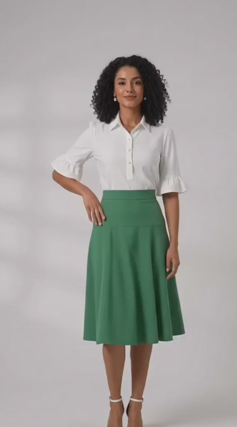 Mint Green High-Waisted Flared Midi Skirt