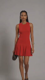 Red Viscose Rib-Knit Mini Dress