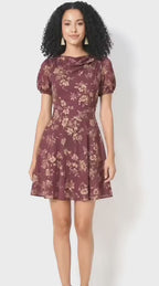 Drape Neck Floral Print Fit & Flare Dress