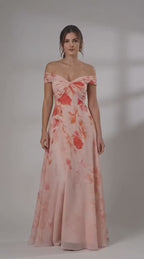 Blush Floral Off-Shoulder Maxi Gown