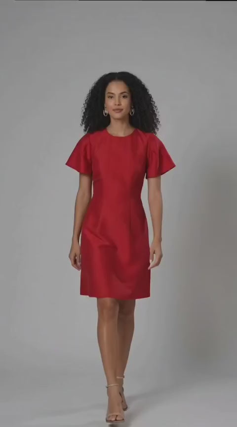 Flutter Sleeve Satin A-Line Dress