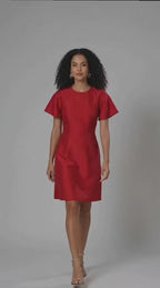 Flutter Sleeve Satin A-Line Dress