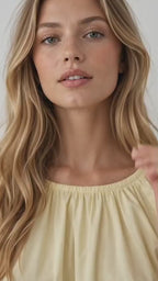 Women’s Yellow Cotton Puff Sleeve Cropped Top