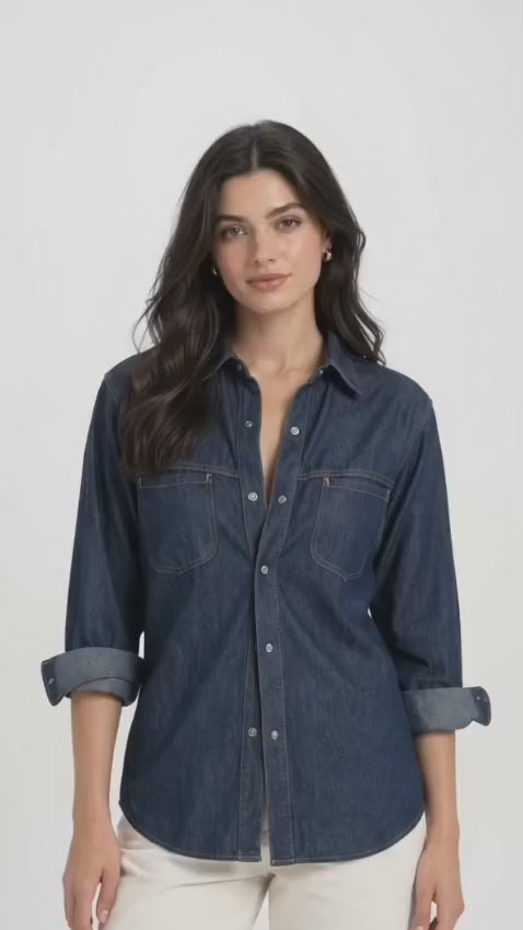 Women’s Dark Blue Denim Utility Shirt