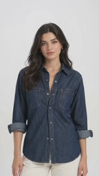 Women’s Dark Blue Denim Utility Shirt