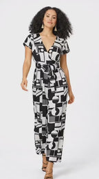 Geo Print Satin Surplice Jumpsuit