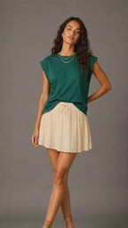 Cream Pleated Mini Skirt