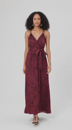 Bow Tie Ribbon Print Crepe Strappy Surplice Dress