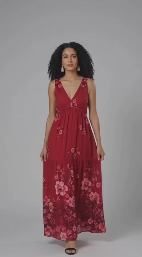 loral Print Georgette Empire Maxi Dress