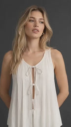 Women’s White Viscose Sleeveless Pleated Top