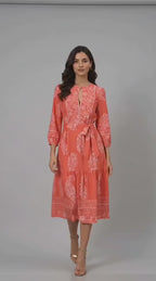 Floral Paisley Print Cotton Voile Ruffle Flounce Dress