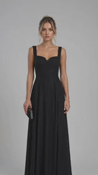 Black French Crepe Sleeveless Sweetheart Neck Maxi Dress with Front Slit