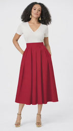 Pleated Cotton Poplin Midi Skirt