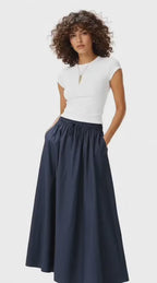 Drawstring Full-Length Cotton Poplin Skirt