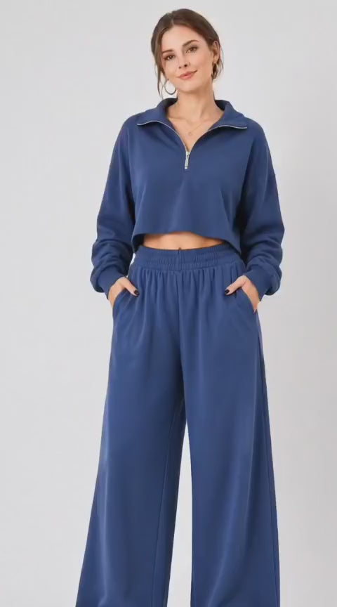 Solid Wide Leg Lounge Trousers