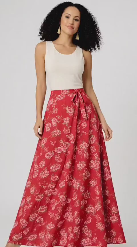 Floral Print Georgette Maxi Skirt