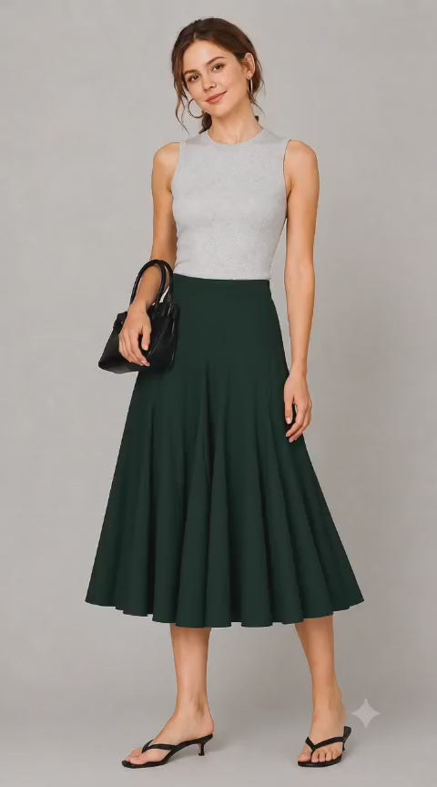 Cotton Poplin Full Flare Midi Skirt
