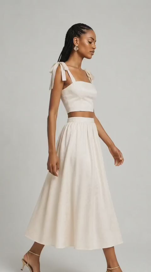 Ivory Gathered Midi Skirt