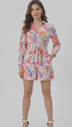 Floral Print Cotton Poplin Romper
