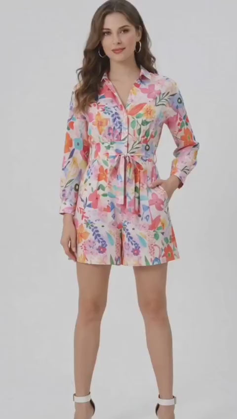 Floral Print Cotton Poplin Romper