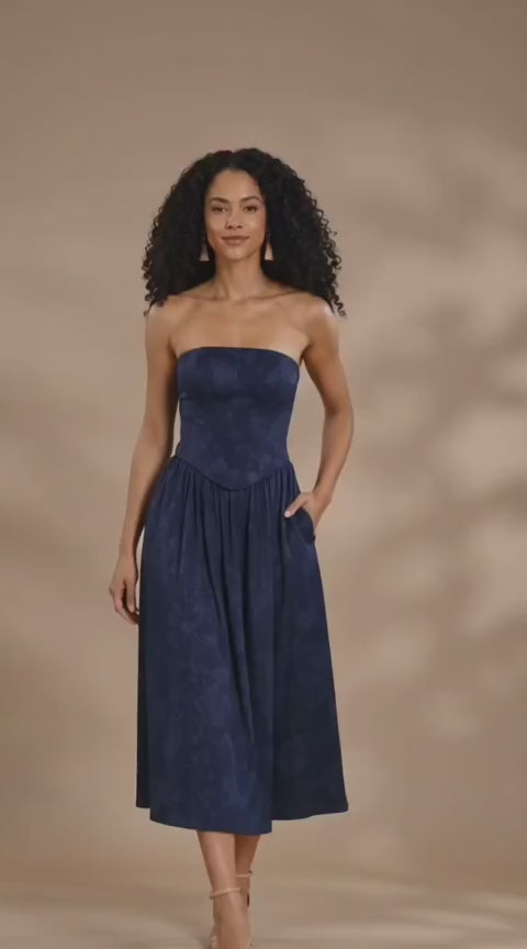 Strapless Burnout Floral Corset Midi Dress
