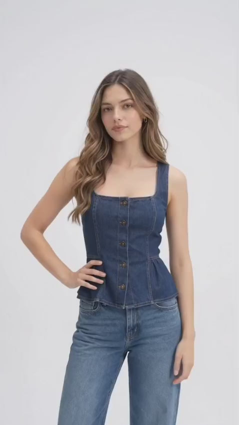 Women’s Blue Denim Sleeveless Peplum Top
