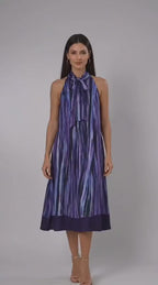 Tie Neck Tie Dye Stripe Print Crepe Shift Dress