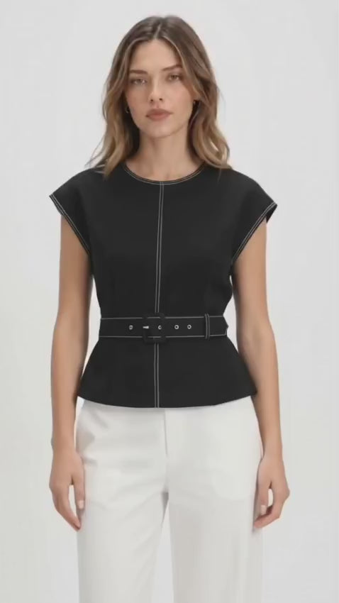 Women’s Black Denim Peplum Top with Belt