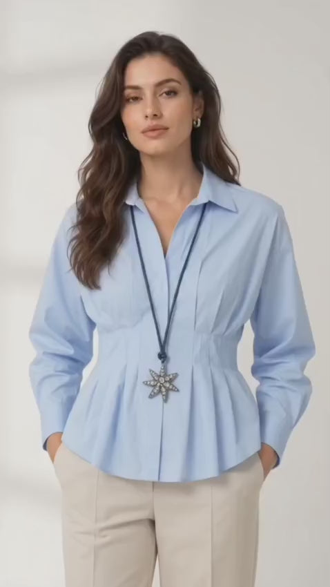 Women’s Light Blue Poplin Peplum Shirt
