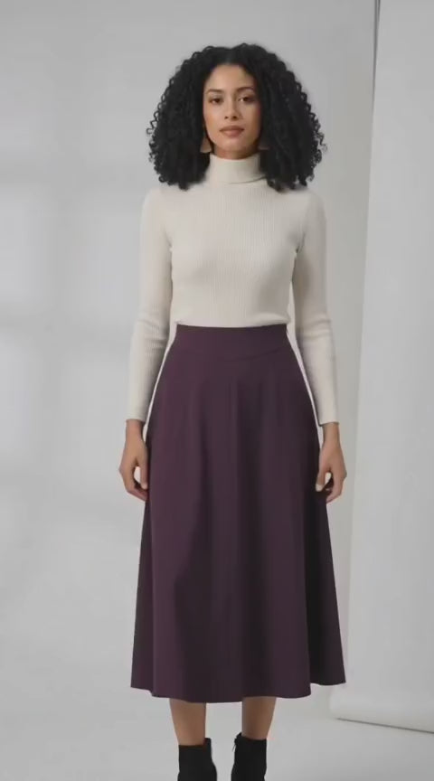 Plum High-Waisted Flared Maxi Skirt