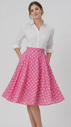 Polka Dot Print Georgette Belted Skirt