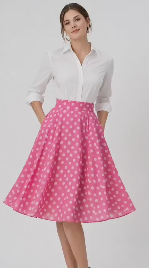 Polka Dot Print Georgette Belted Skirt