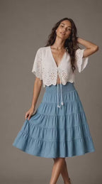 Blue Tiered Midi Skirt