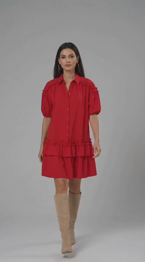 Ruffle Frill Trim Cotton Poplin Shift Dress