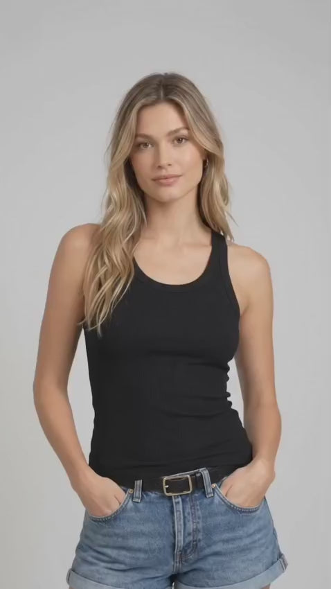 Women’s Black Cotton Ribbed Tank Top