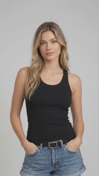 Women’s Black Cotton Ribbed Tank Top
