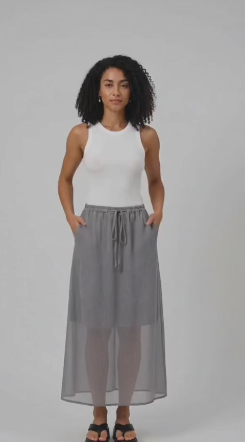 Drawstring Linen Blend Maxi Skirt