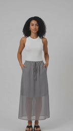 Drawstring Linen Blend Maxi Skirt