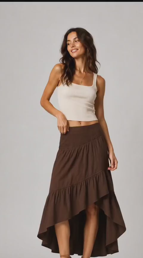 Asymmetric Tiered High-Low Maxi Skirt