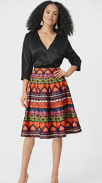Heart Print Dupioni Pleated Full Skirt