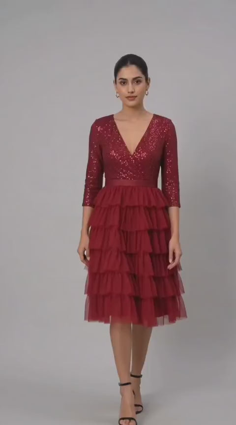 Sequin Mesh Ruffle Tier Dress