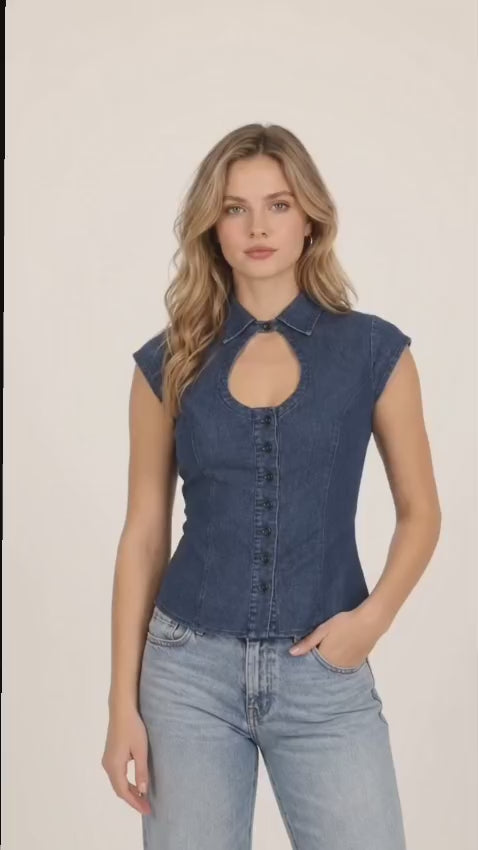 Women’s Blue Denim Peplum Top