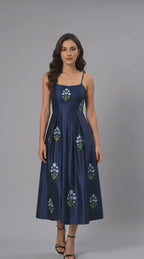 Floral Embroidered Satin Midi Dress