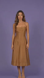 Bronze Brown Dupioni Midi Dress