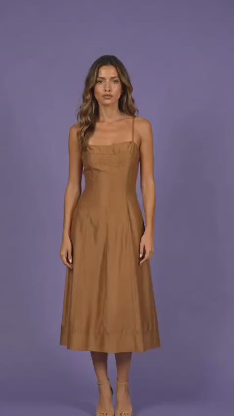 Bronze Brown Dupioni Midi Dress