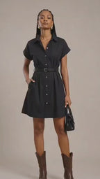 Black Denim Shirt Mini Dress
