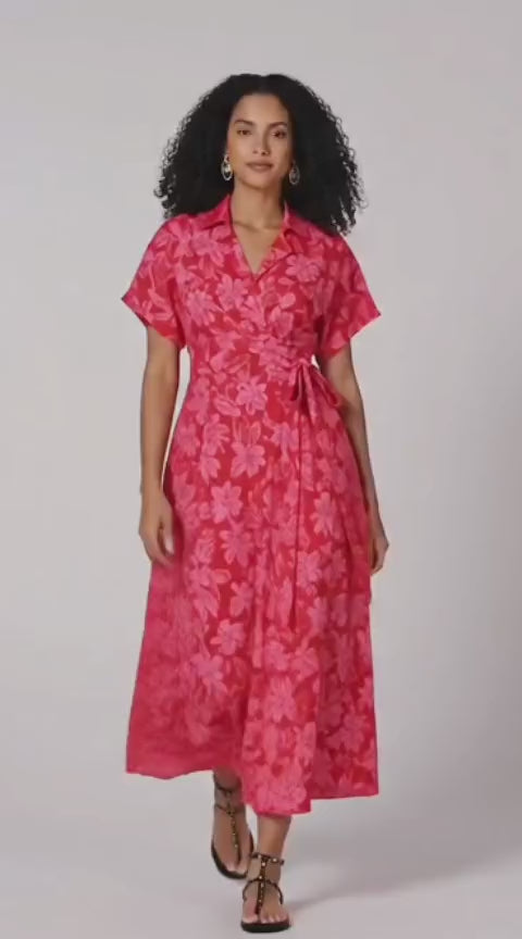 Floral Print Linen Cotton Wrap Dress