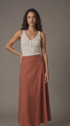 Button Detail Wrap A-Line Maxi Skirt