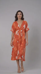 Tropical Floral Print Crepe Kaftan